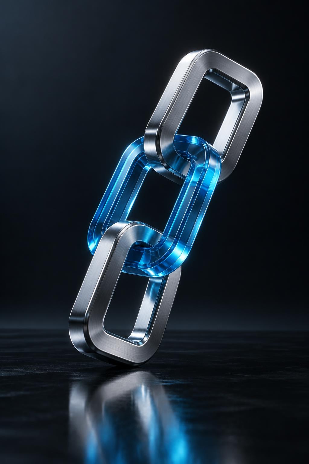 Eslabones de acero y cristal azul entrelazados